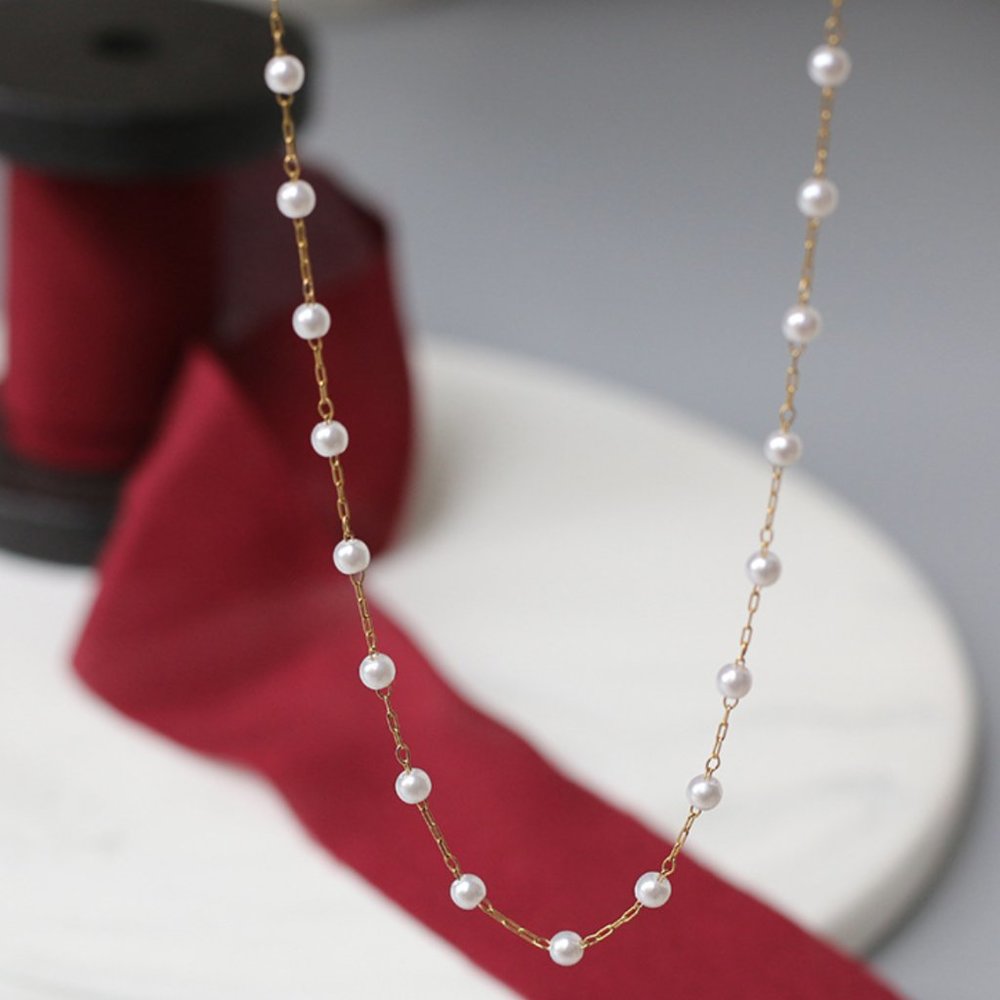 18K Gold-  Pearl Beads Chain